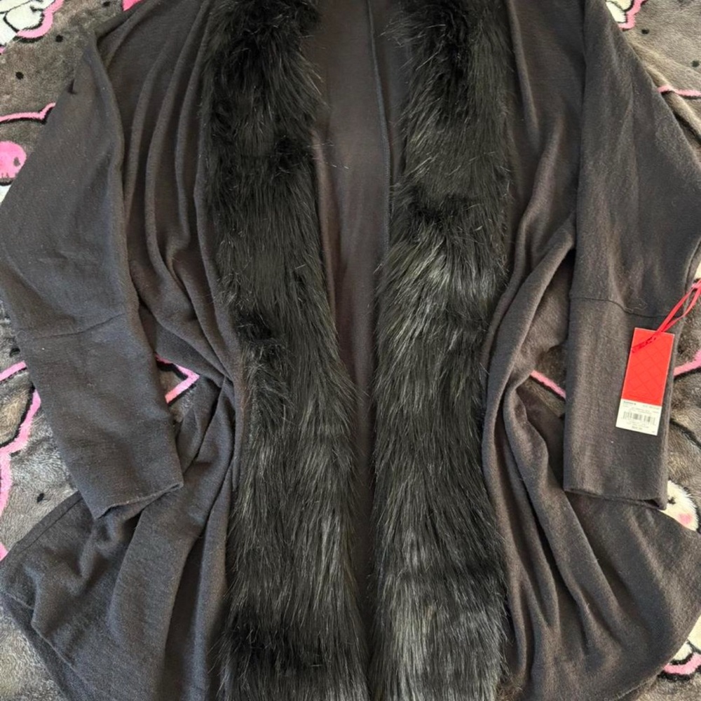 Kohl's whimsygoth Charcoal black Cardigan with faux fur Detail